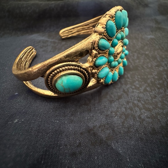 Southwestern Turquoise Style Wide Cuff Bracelet Boho Statement - Picture 7 of 16
